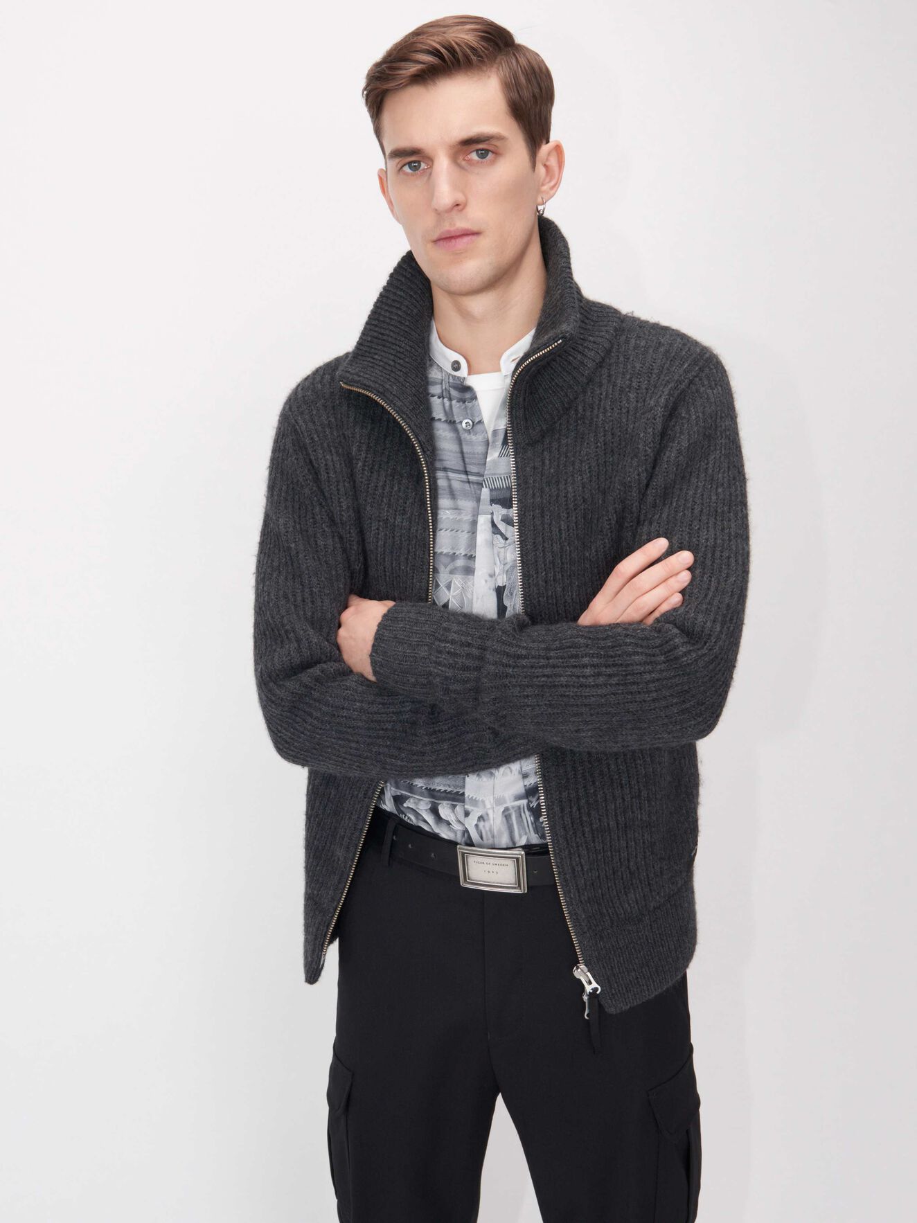 Nyman Cardigan in Dark grey Mel from Tiger of Sweden Nyman Cardigan in Dark grey Mel from Tiger of Sweden