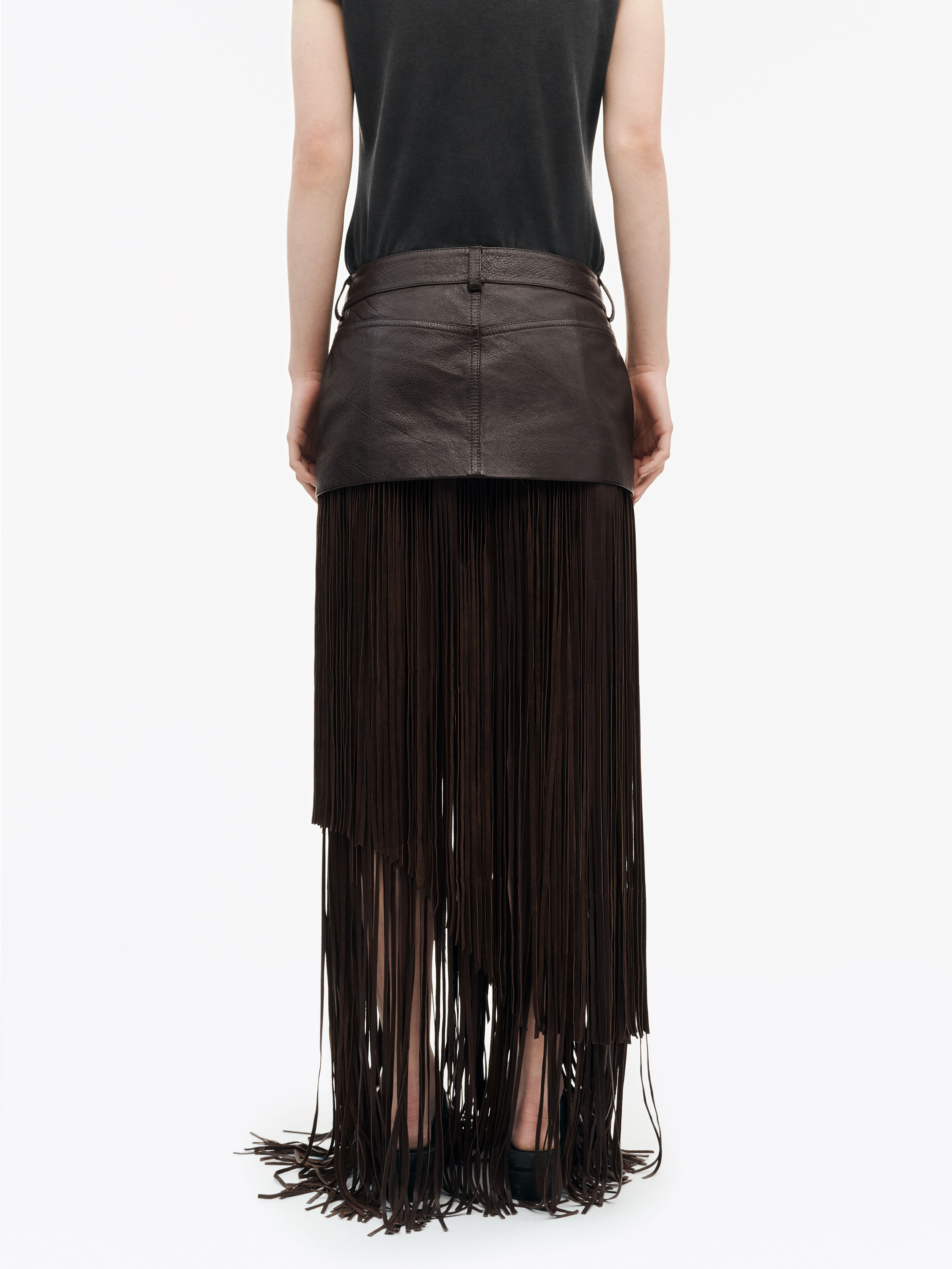Grainy leather dark brown Saarna Skirt | Tiger Of Sweden