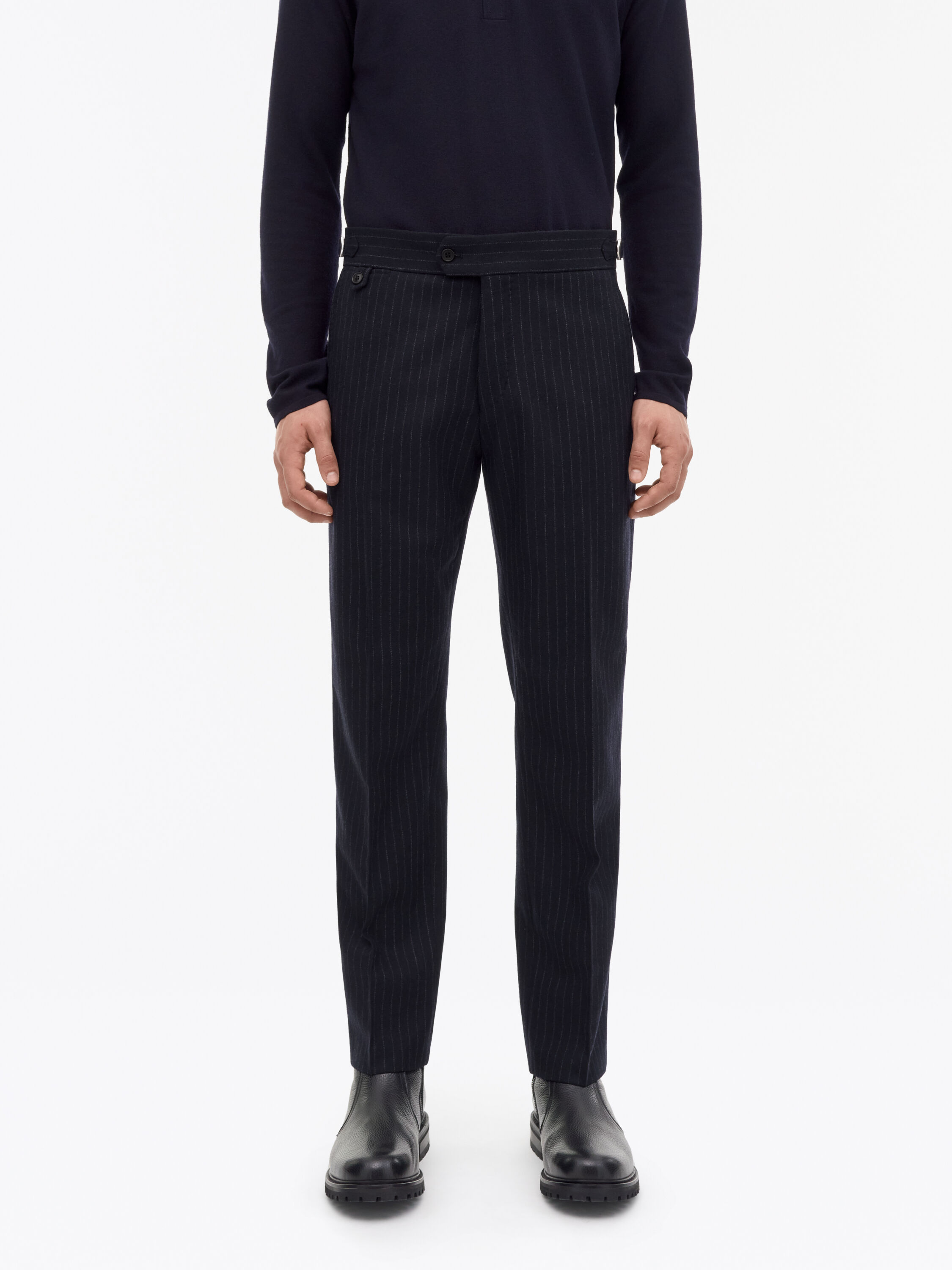Tense A Pinstripe Wool Trousers