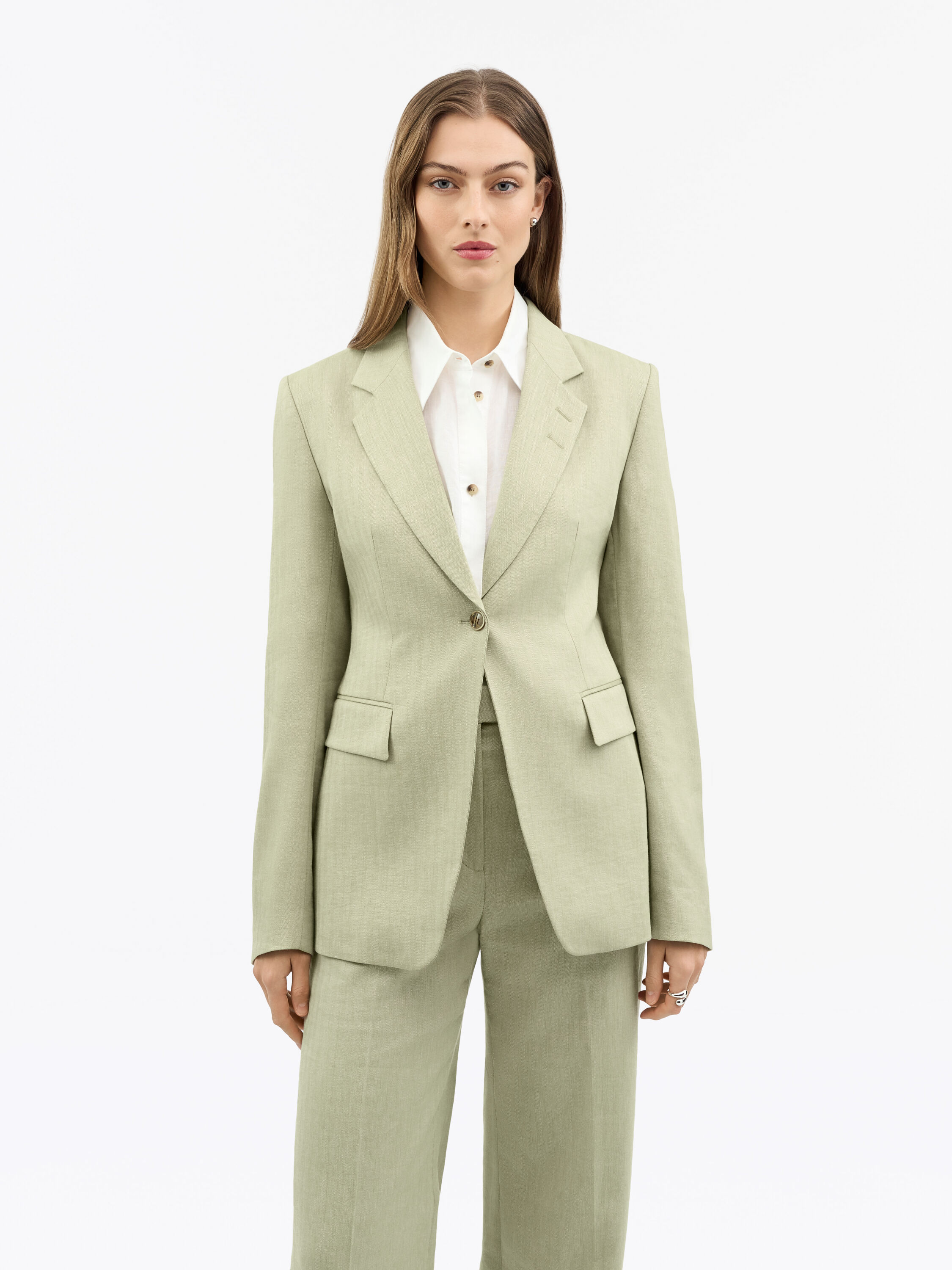 Narina Green Linen-Wool Suit