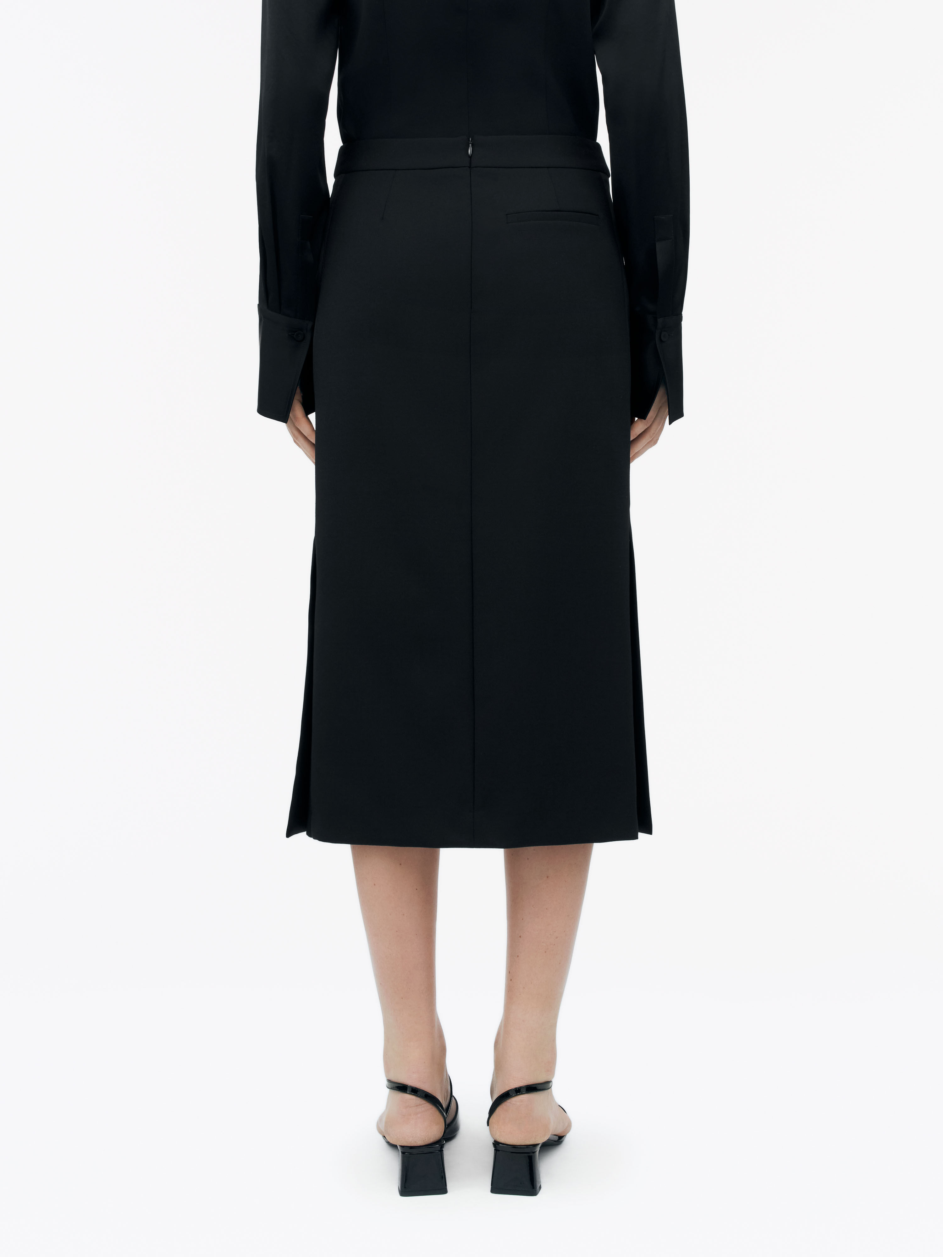 Qi Women's Cashmere Flecked Skirt M Black Pull On Elastic
