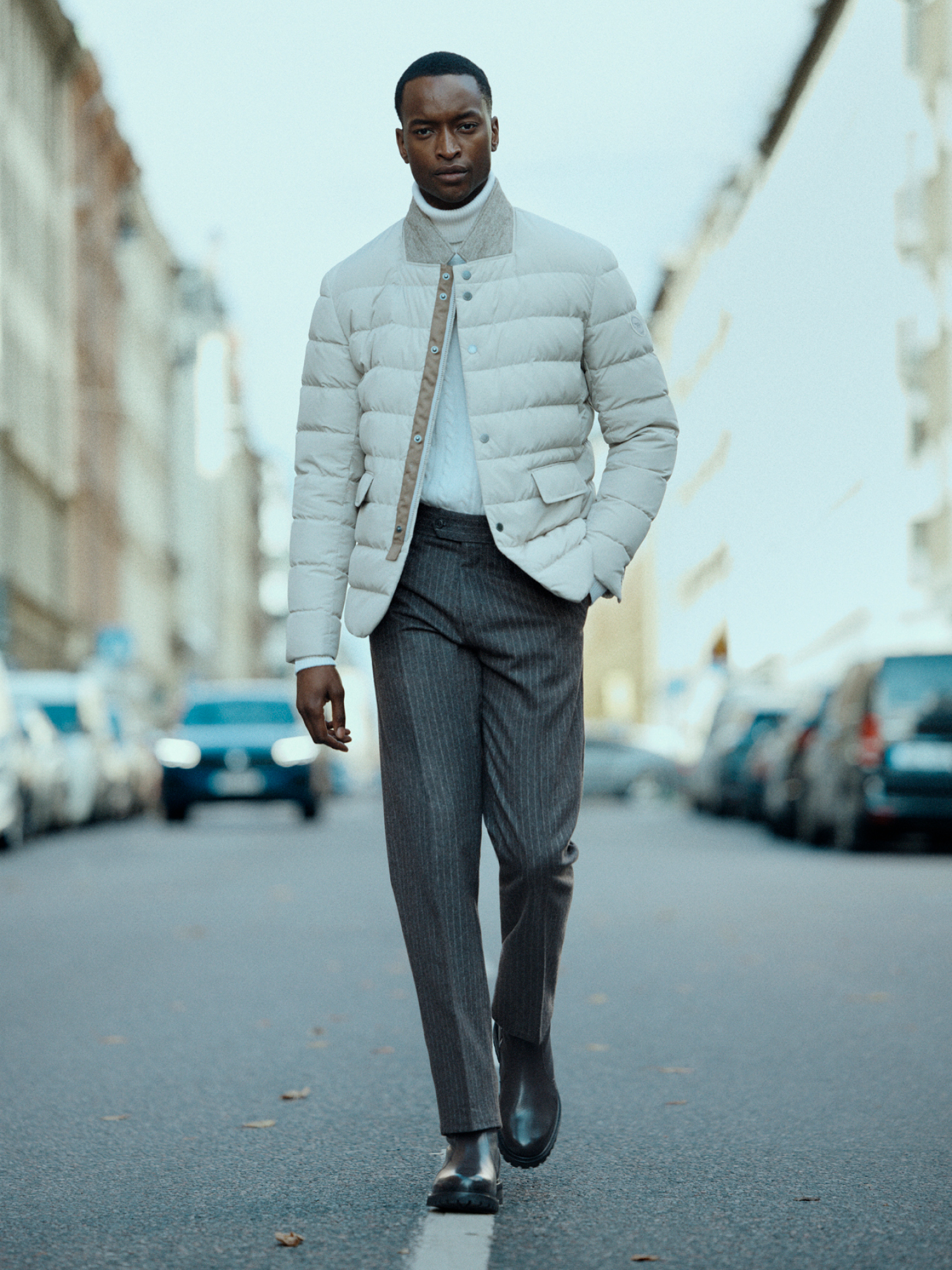 Man in white puffer jacket