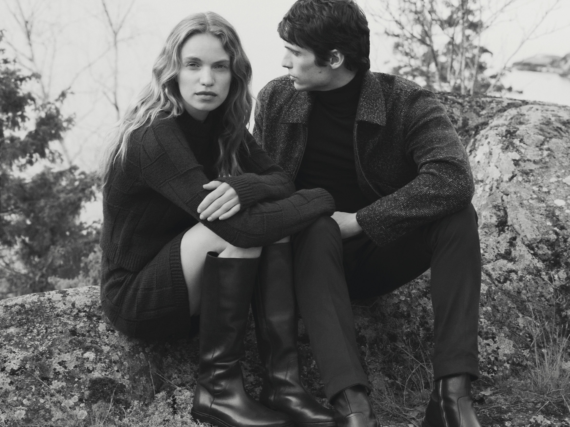 woman and man black and white