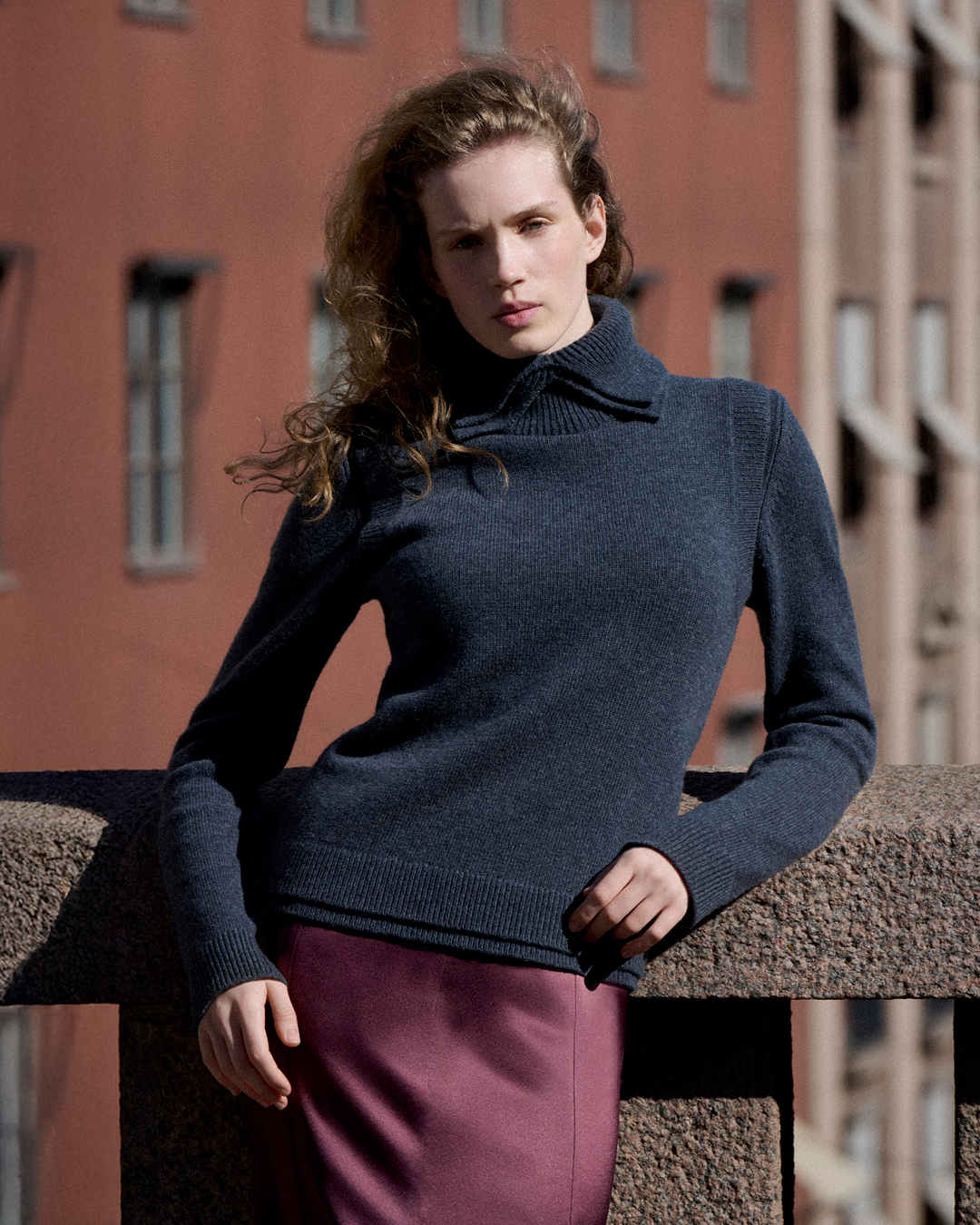 satin skirt and wool sweater