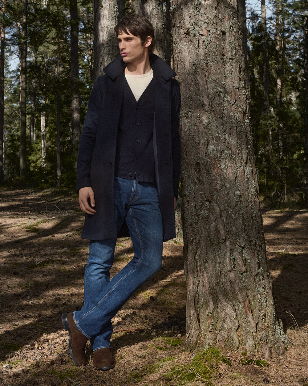 Man in coat and jeans