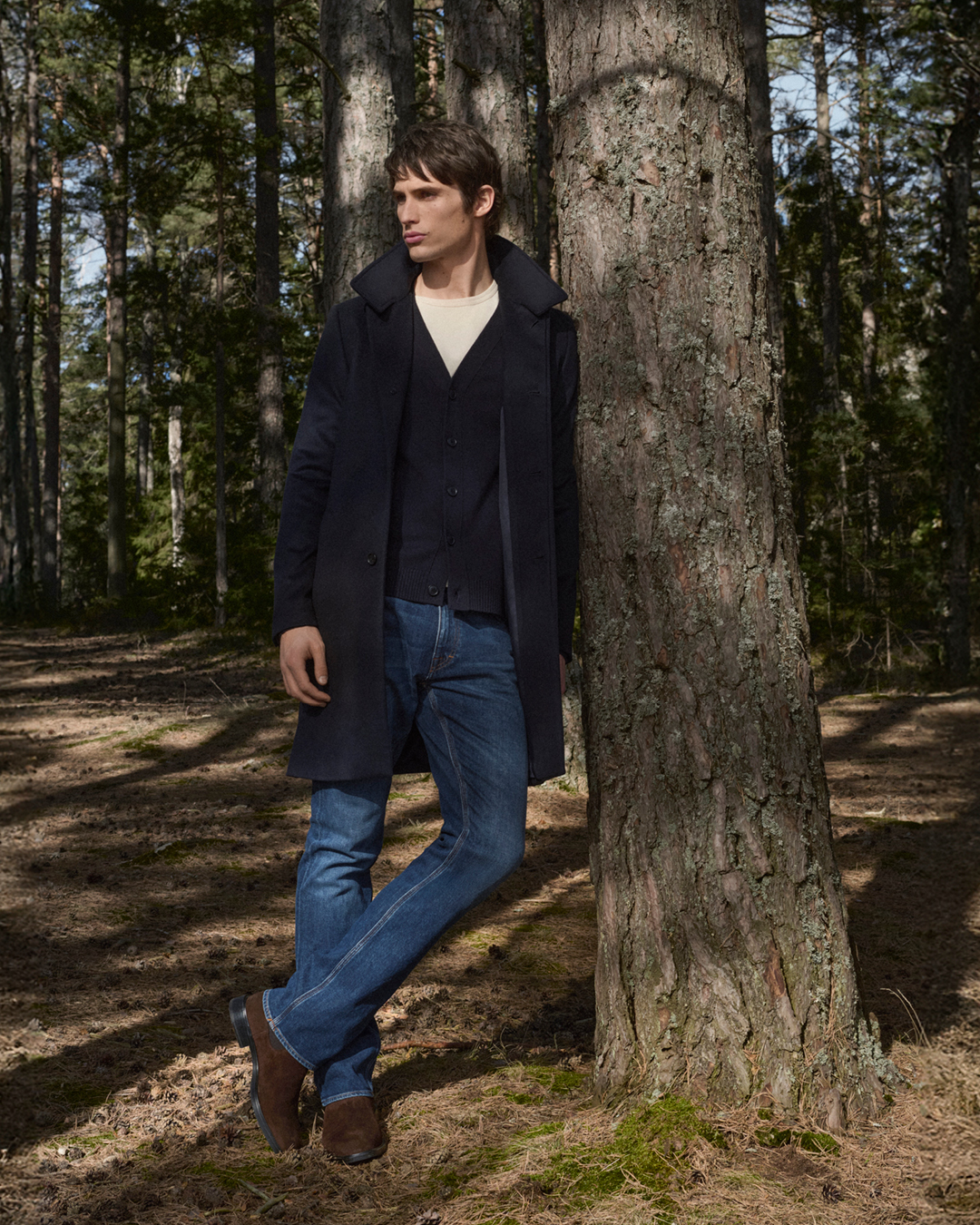 man in coat and jeans