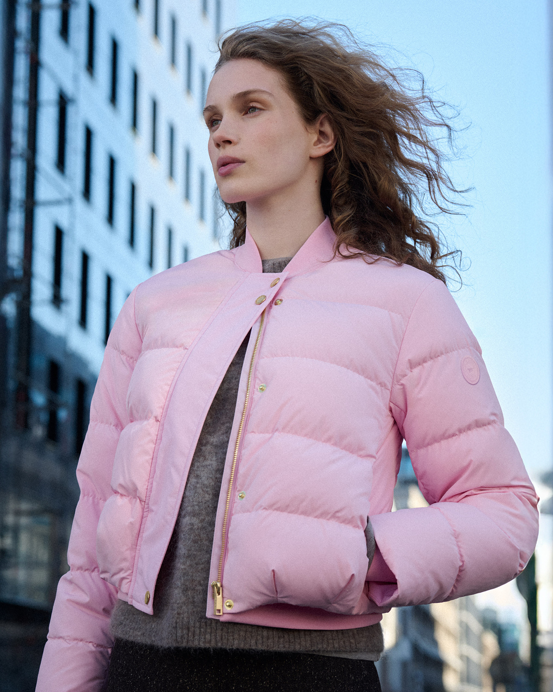pink cropped puffer jacket