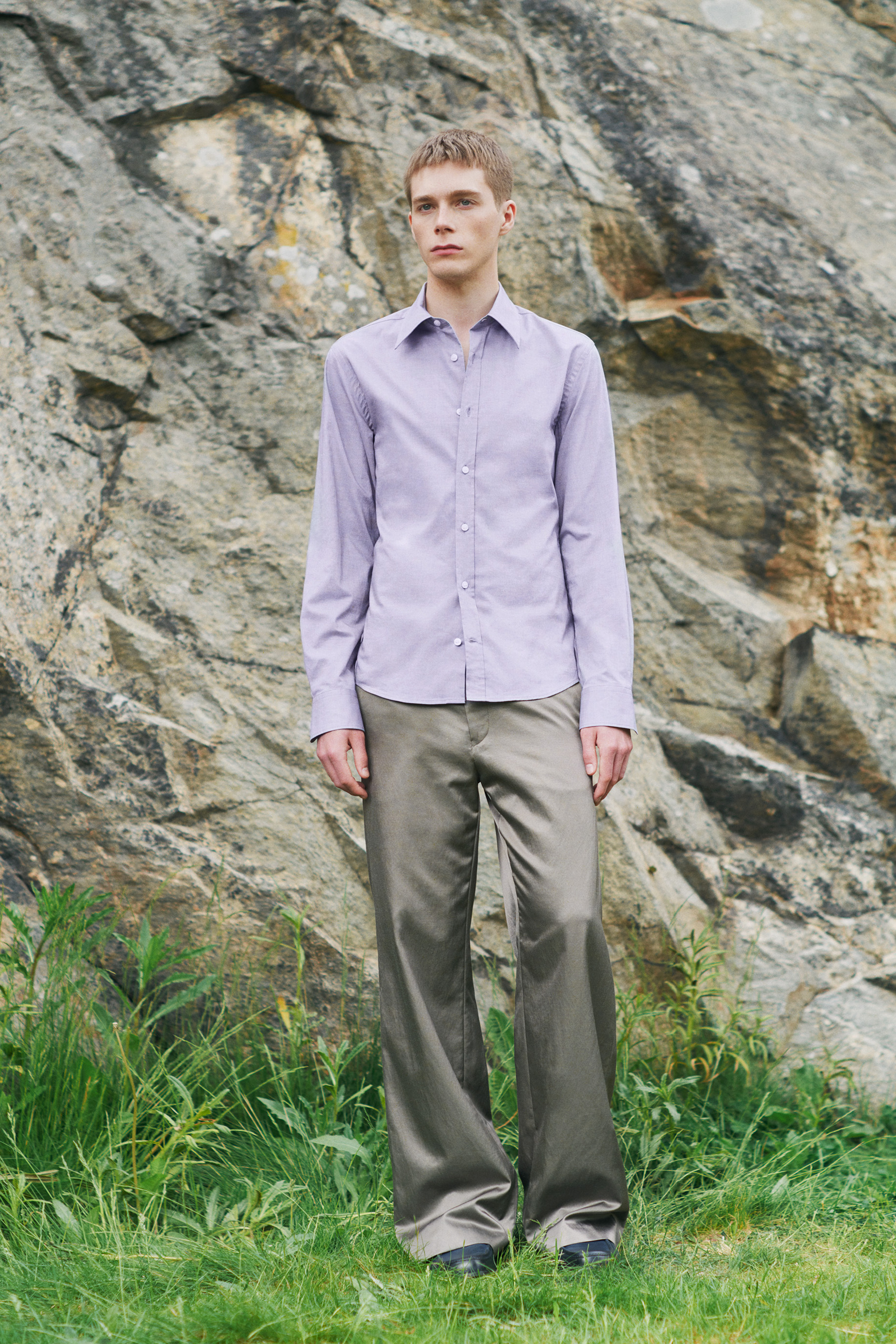 man wearing a purple shirt from Tiger of Sweden