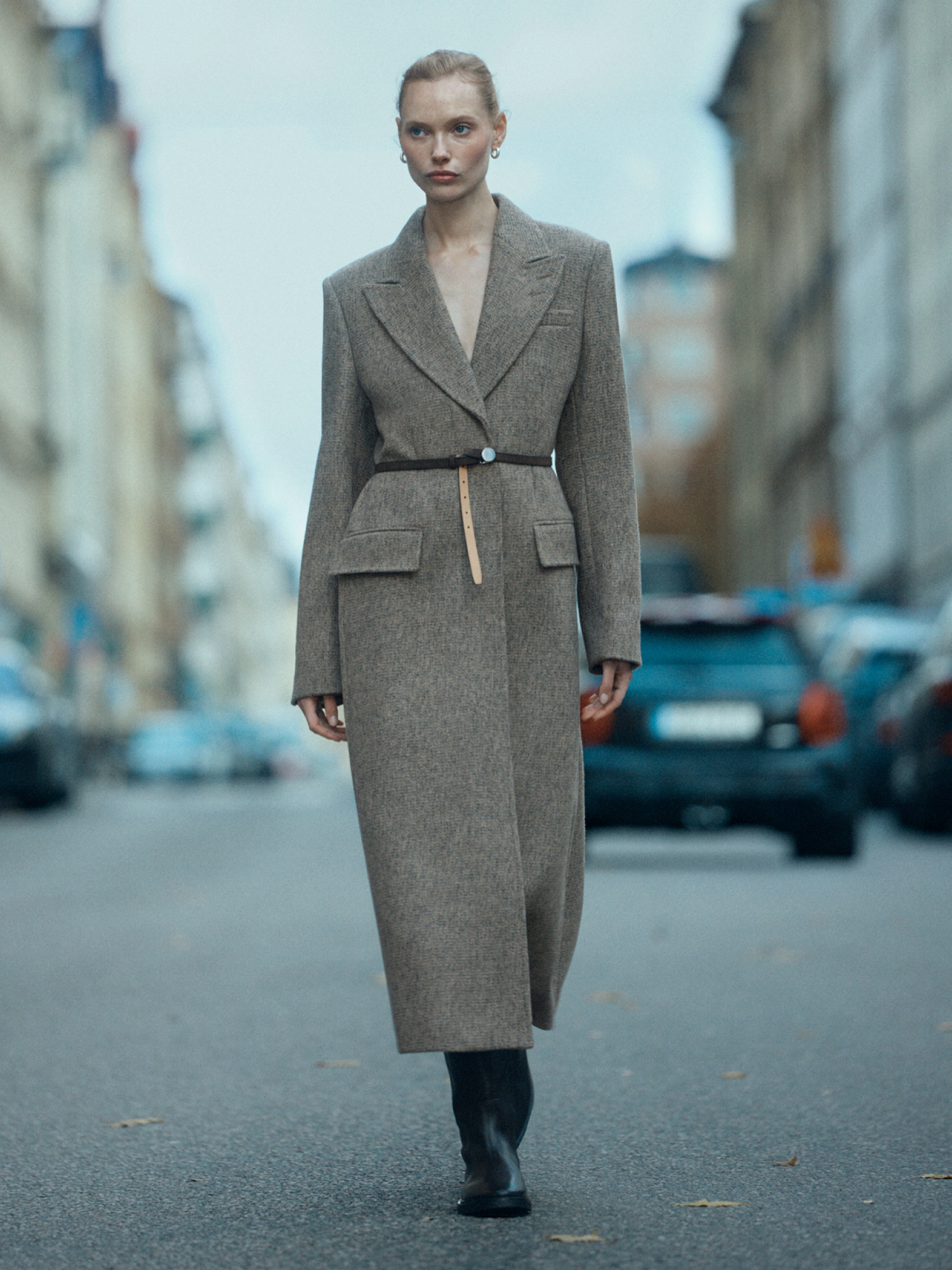 Woman in long wool coat