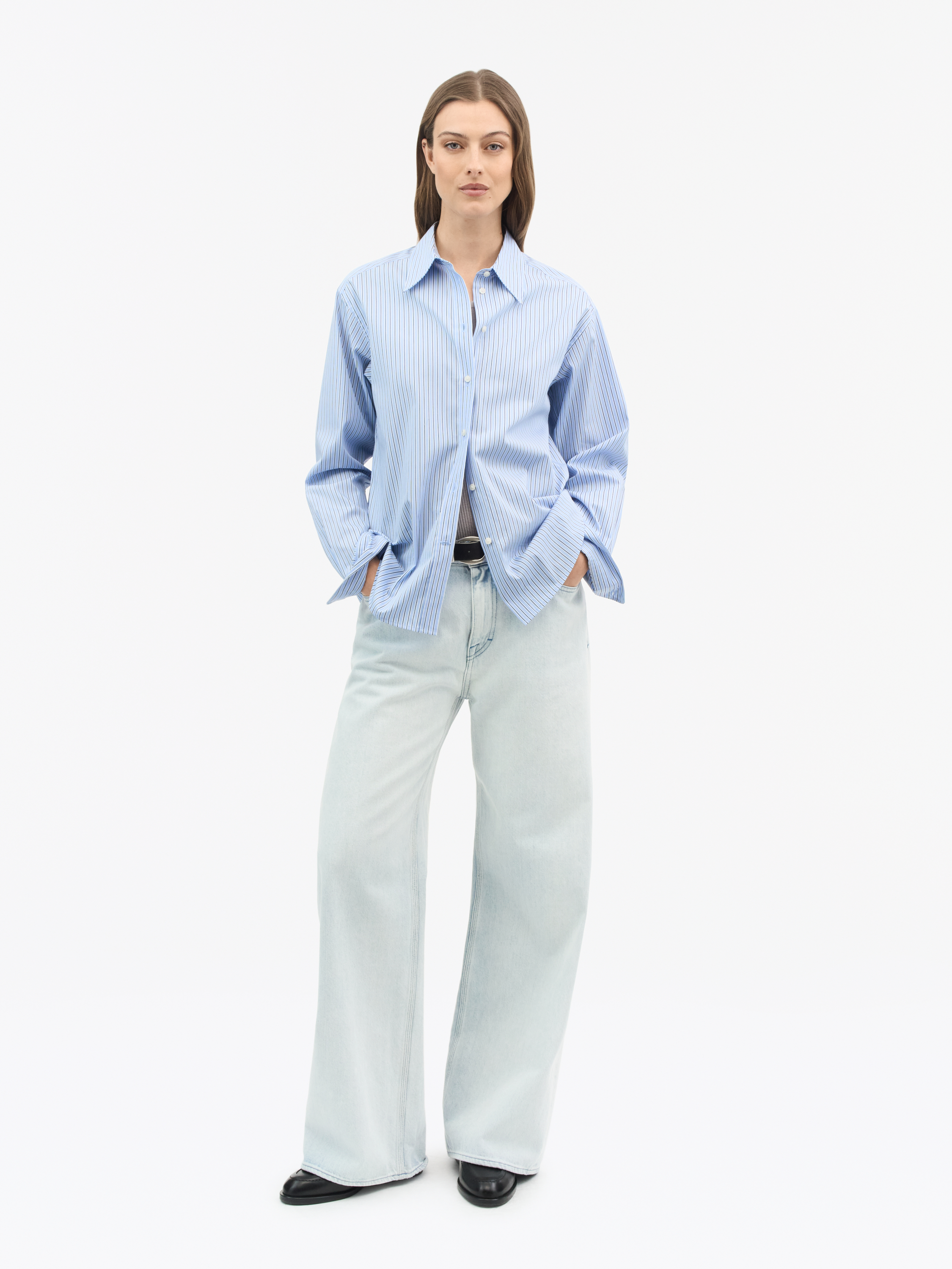 blue striped shirt